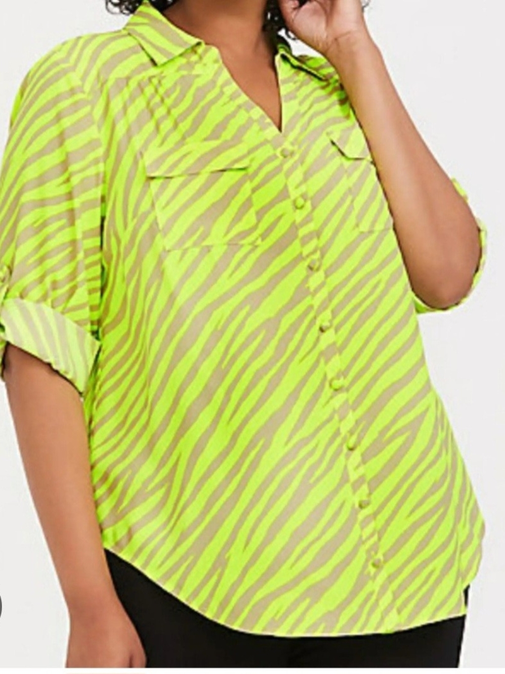 Torrid Sz 3  Neon Lime Zebra Button-Down Shirt